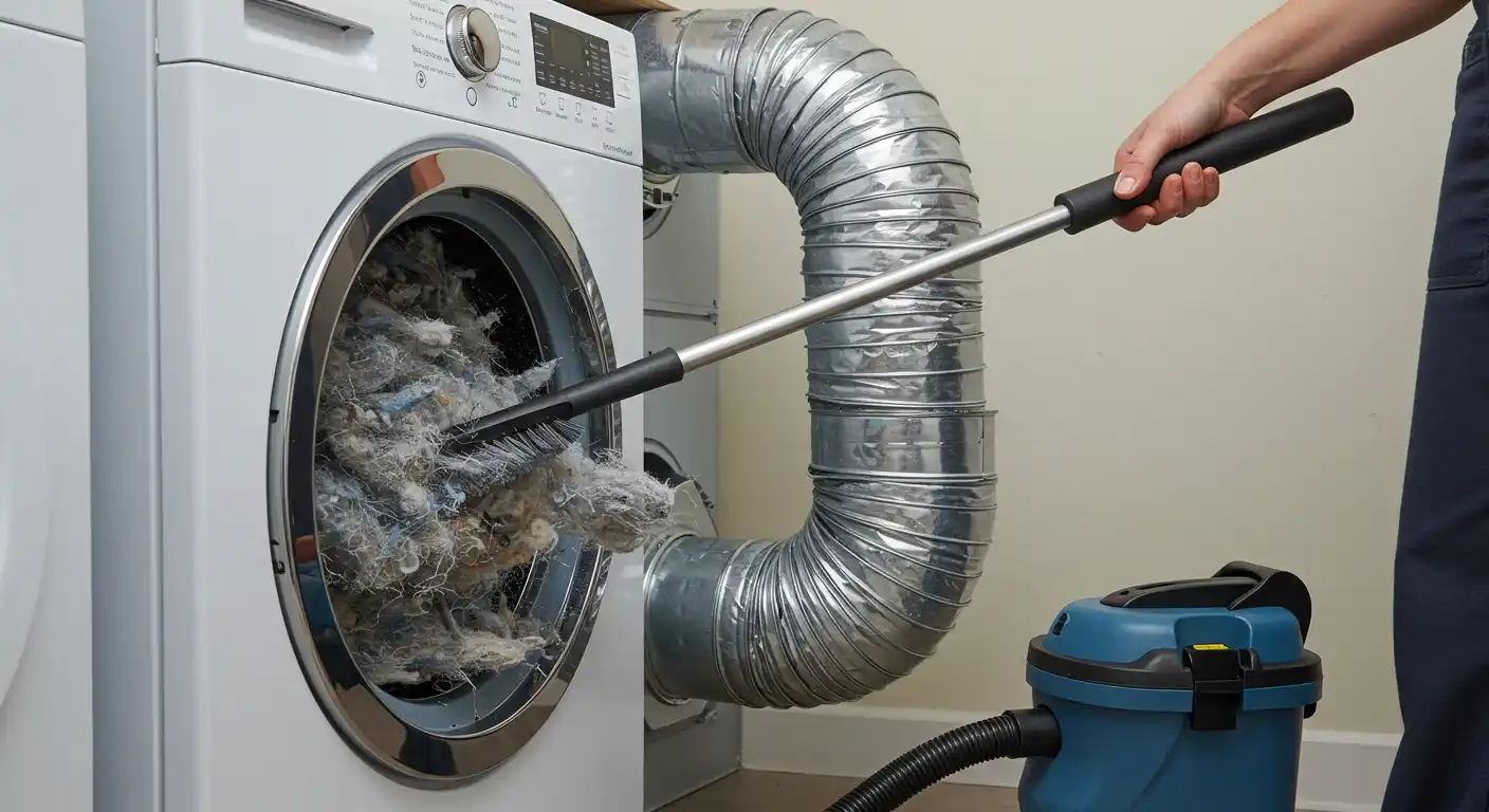 Professional technician cleaning a dryer vent with specialized equipment
